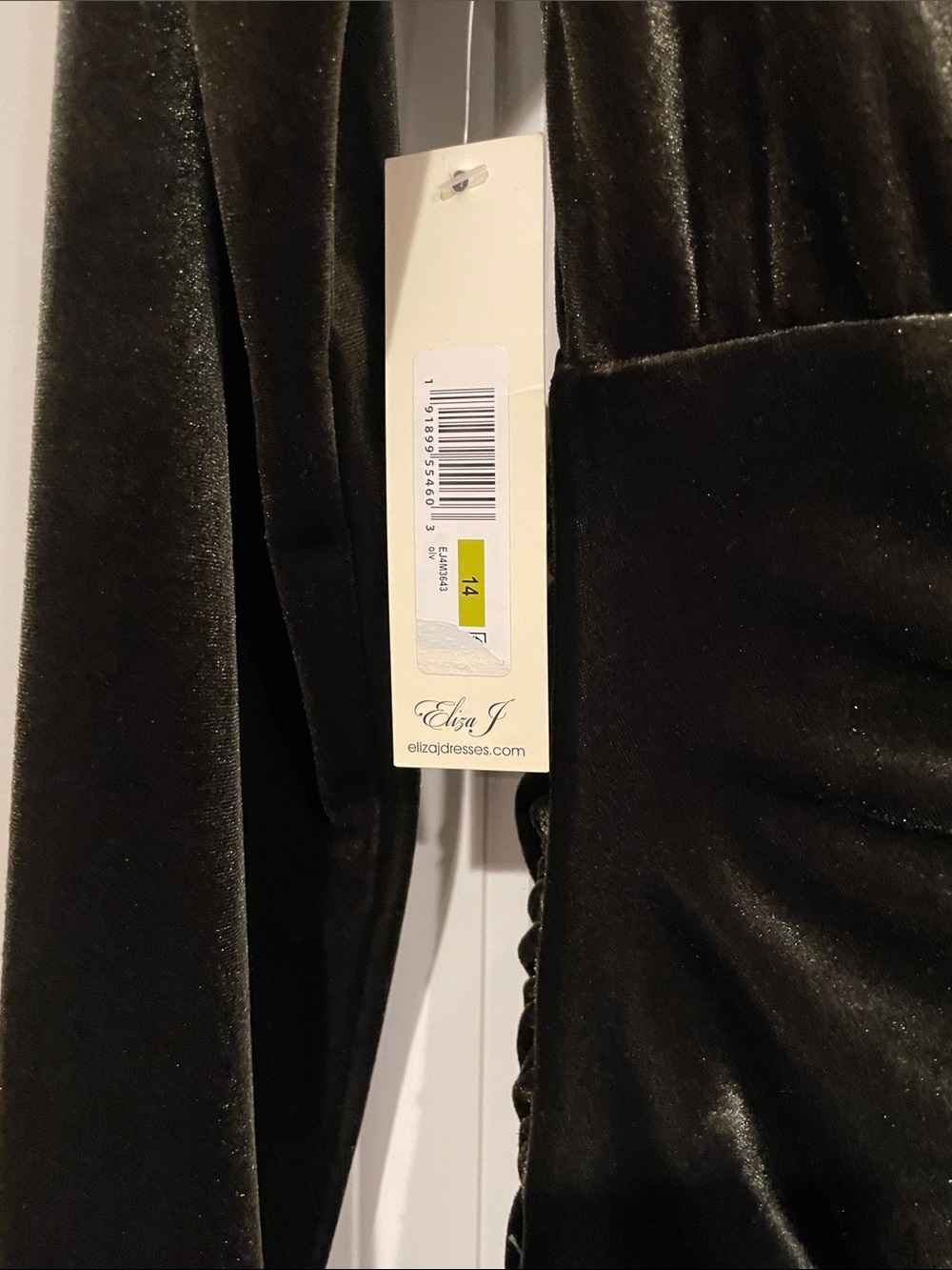 Eliza J Olive Velvet Ruched Long-Sleeve Gown - Picture 5 of 11